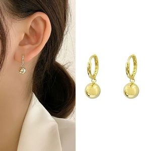 18K Gold Plated Small Round Ball Dangle Drop Earrings for Women